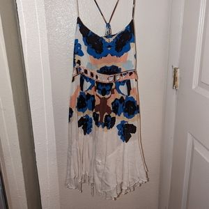 Free People Flowy White Floral Open Back Dress